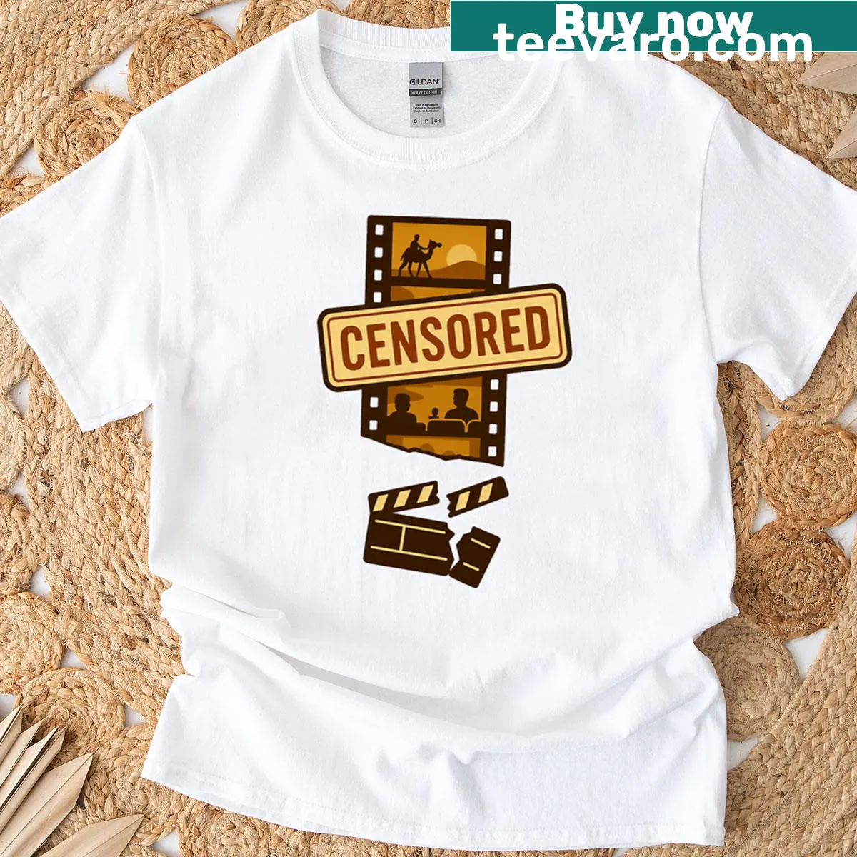 Humorous design referencing censorship in film on a T-shirt — on a men's t-shirt