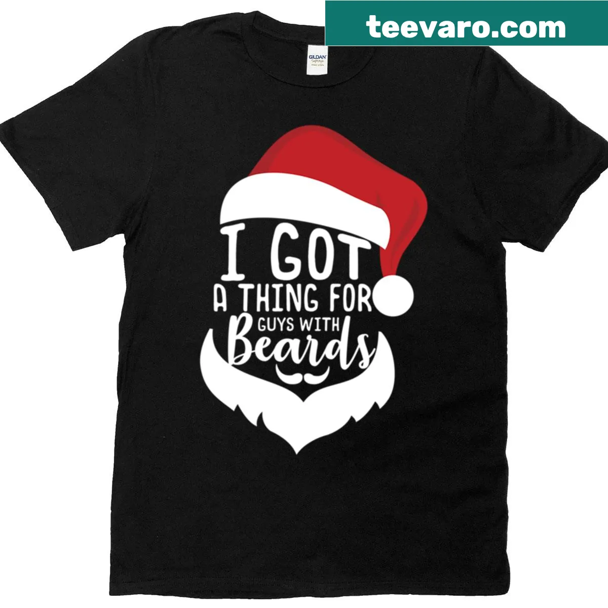 Christmas T-shirt with 'I Got A Thing For Guys With Beards' text — on a men's t-shirt