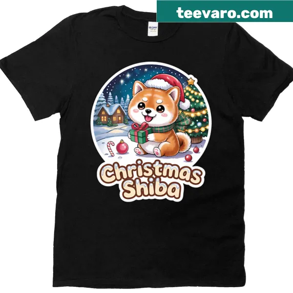 Cute holiday Shiba Inu graphic on an oversized T-shirt