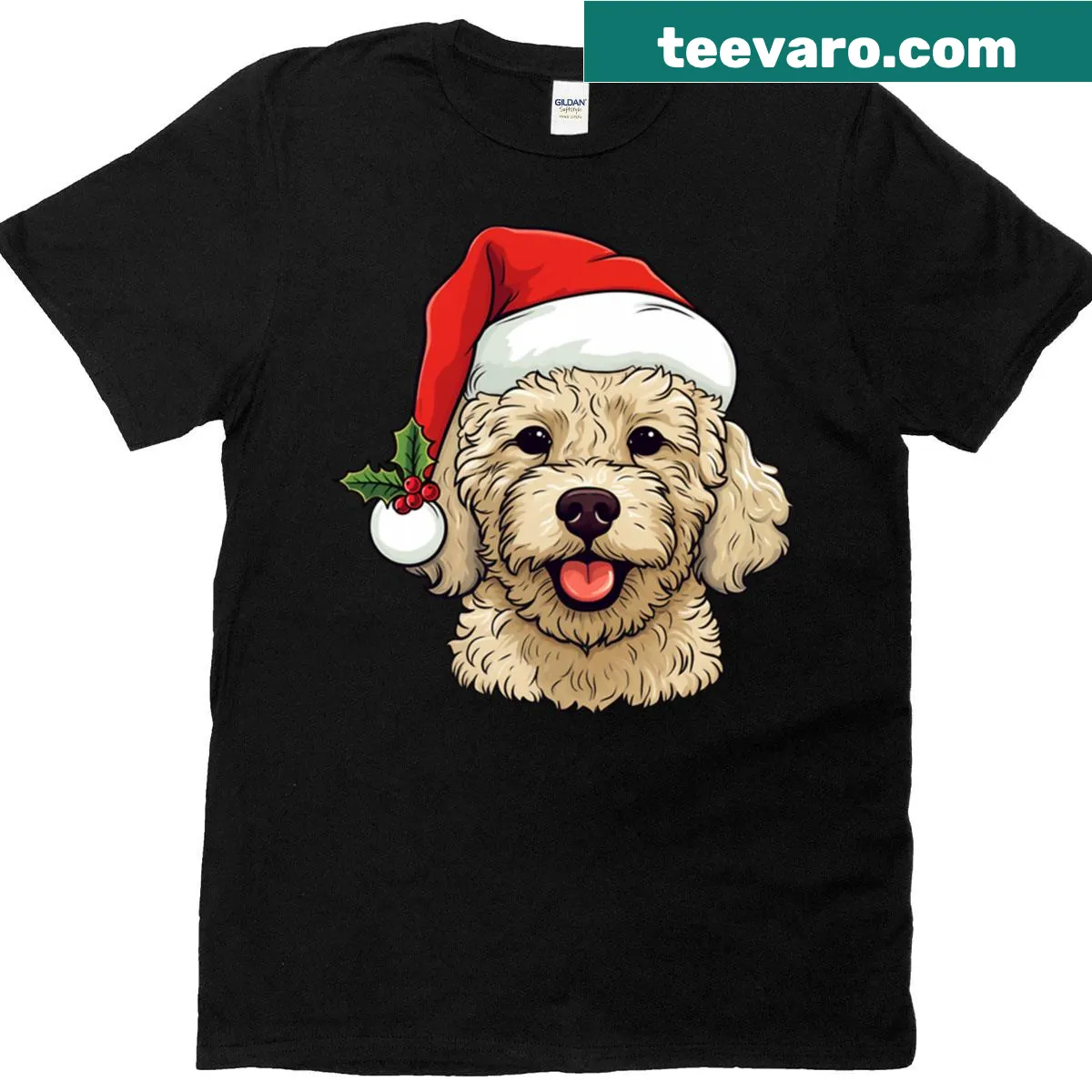 T-shirt featuring a cute festive Doodle Oodle dog illustration — on a men's t-shirt