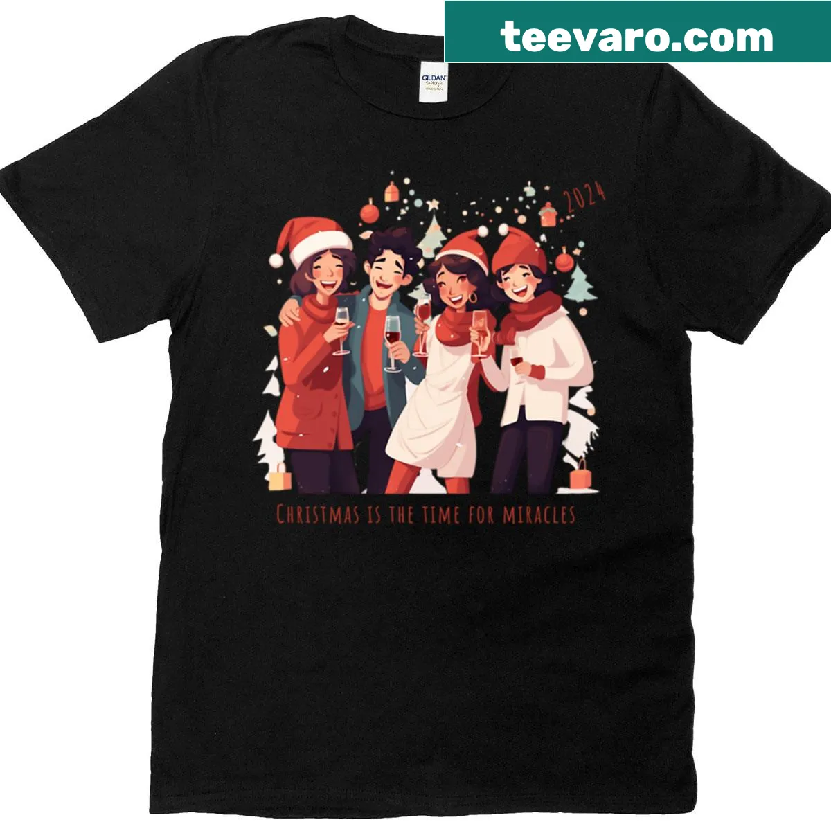 Christmas T-shirt with the phrase 'Christmas Is The Time For Miracles' in elegant typography — on a men's t-shirt