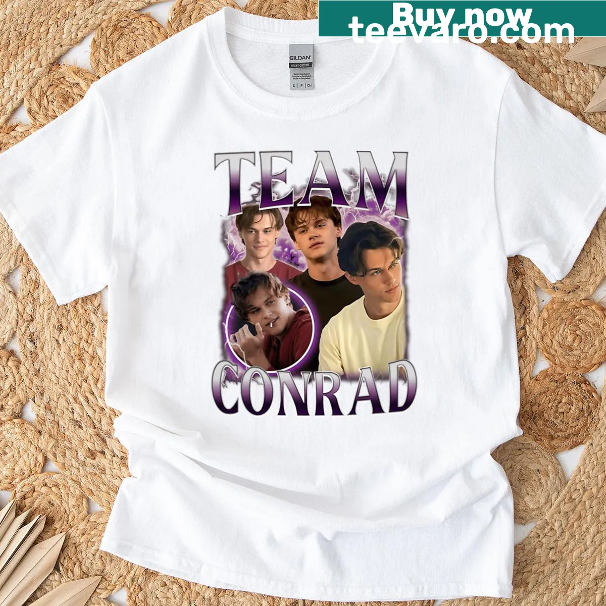 Cartoon Fisherman graphic on Conrad Fisher Bootleg T-shirt. — on a men's t-shirt