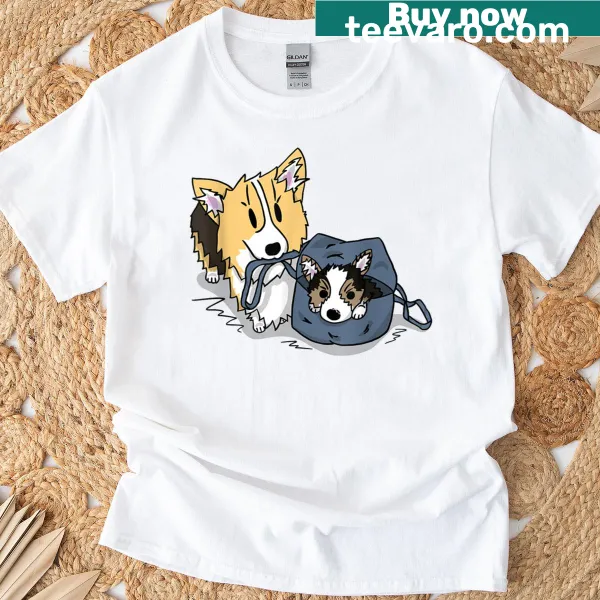 Corgi delivering a baby puppy t-shirt design