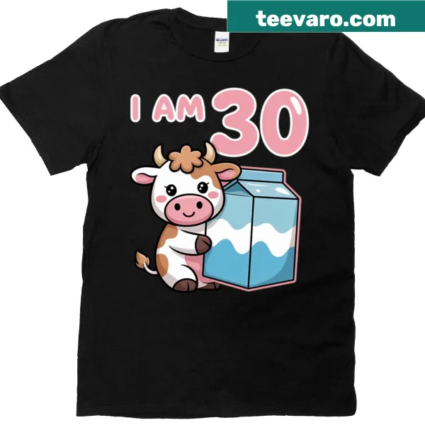 Cartoon cow graphic T-shirt for 30th birthday parties