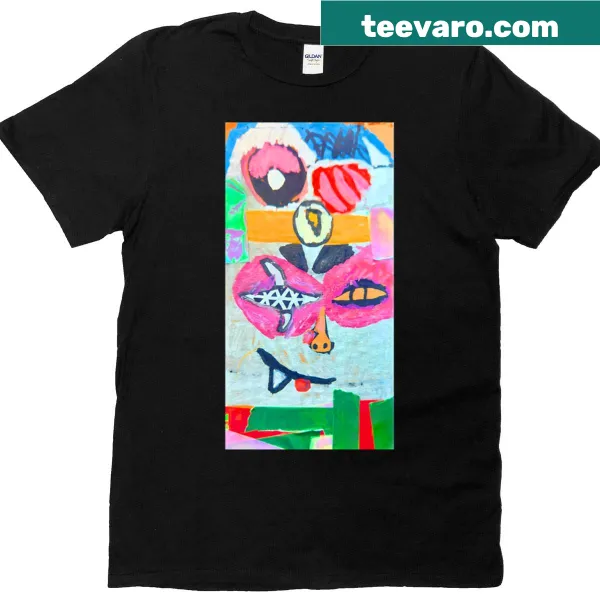 Cubist abstract typography T-shirt inspired by mixed media art