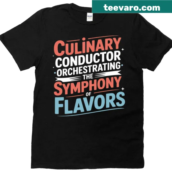 Chef t-shirt with whimsical illustration of a culinary symphony