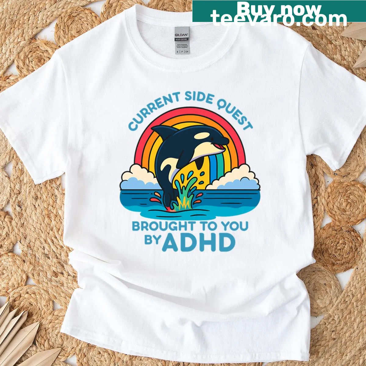 Funny gaming t-shirt about ADHD and side quests — on a men's t-shirt