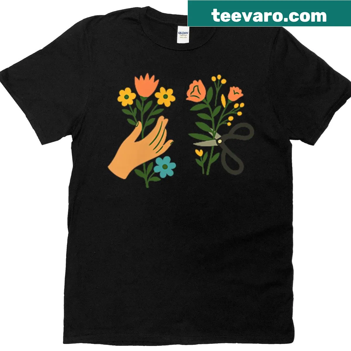 T-shirt featuring a cozy home design with flowers — on a men's t-shirt