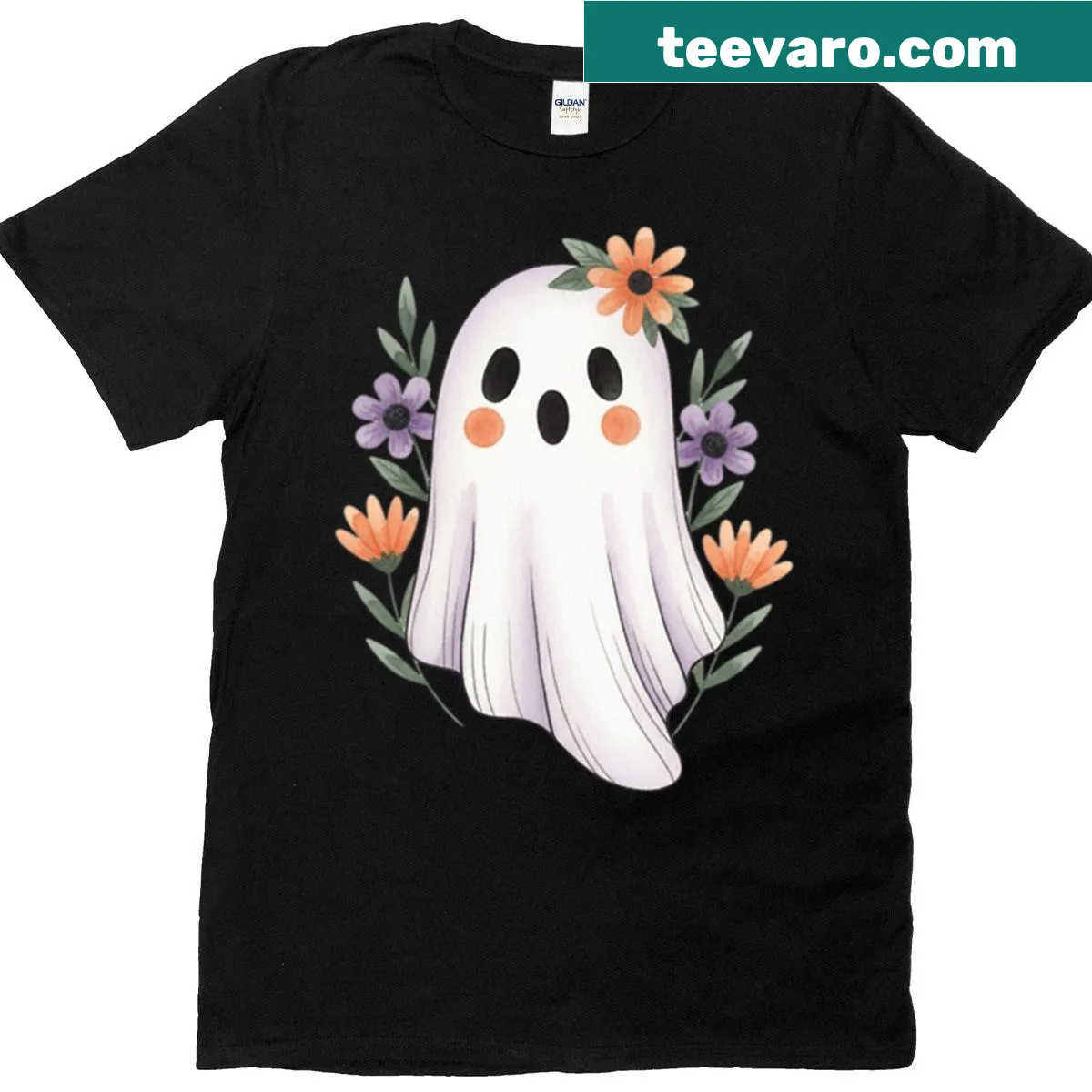 Cute Halloween T-shirt with a floral ghost design for girls — on a men's t-shirt