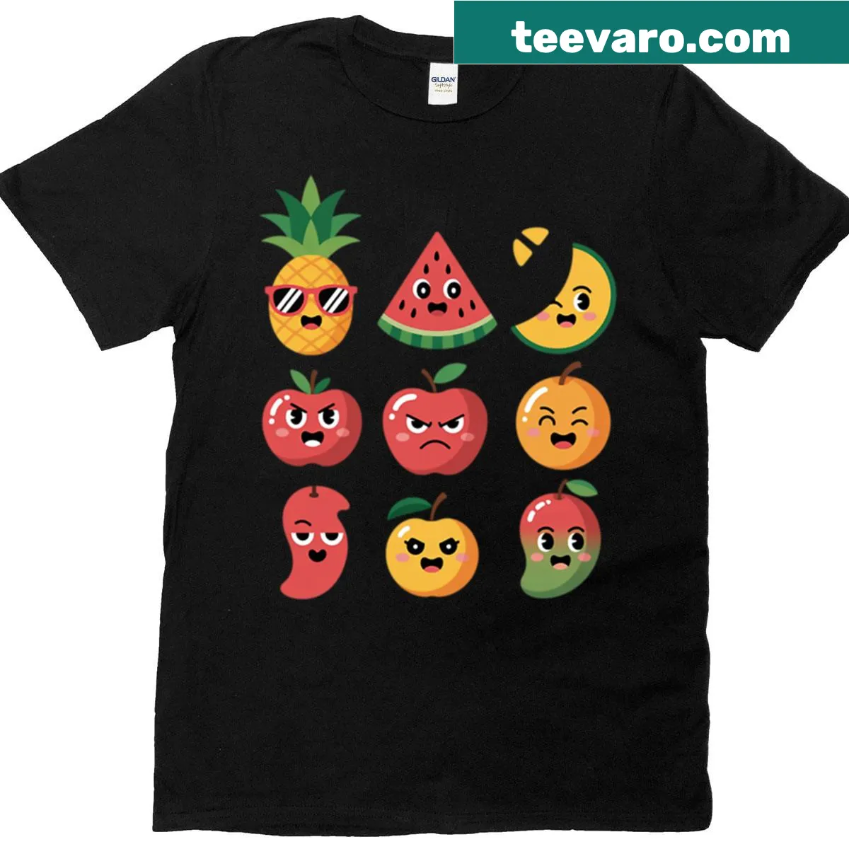 Cartoon T-shirt with cute fruits and faces — on a men's t-shirt