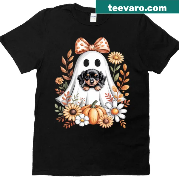 Vintage Dachshund t-shirt with ghost and bow design for Halloween