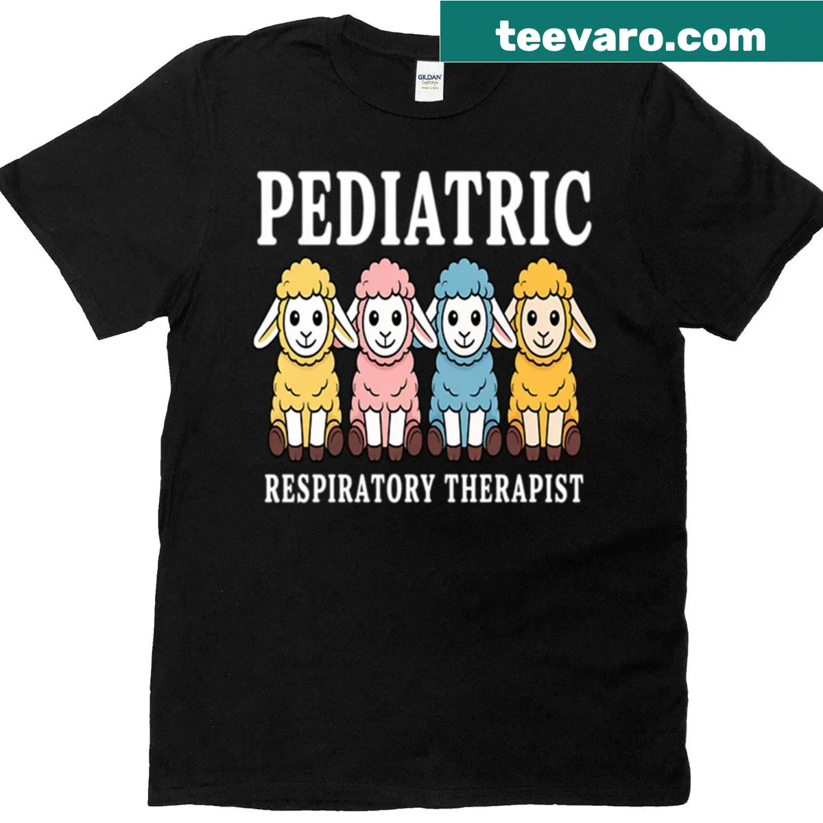Cute lamb design T-shirt for pediatric respiratory therapists — on a men's t-shirt