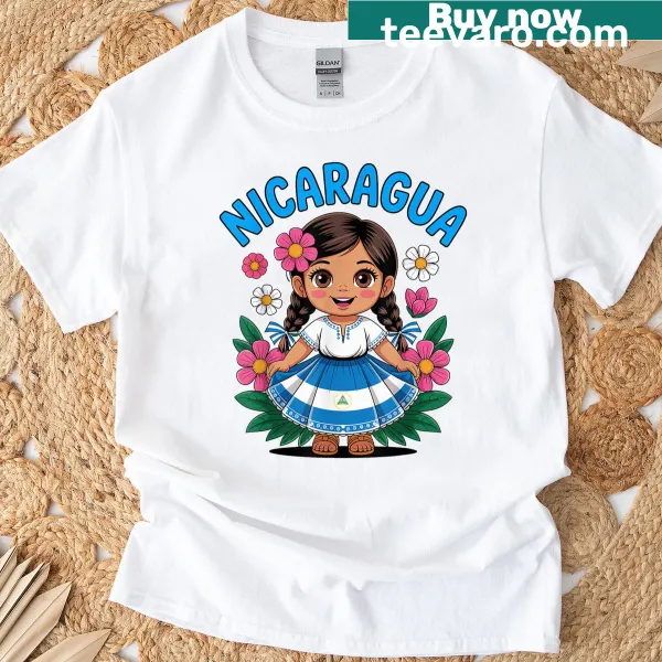 Illustration of a girl in Nicaragua traditional dress on a kids t-shirt