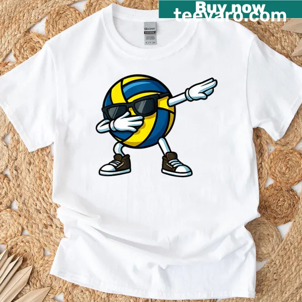 Dabbing volleyball player graphic on a fun T-shirt