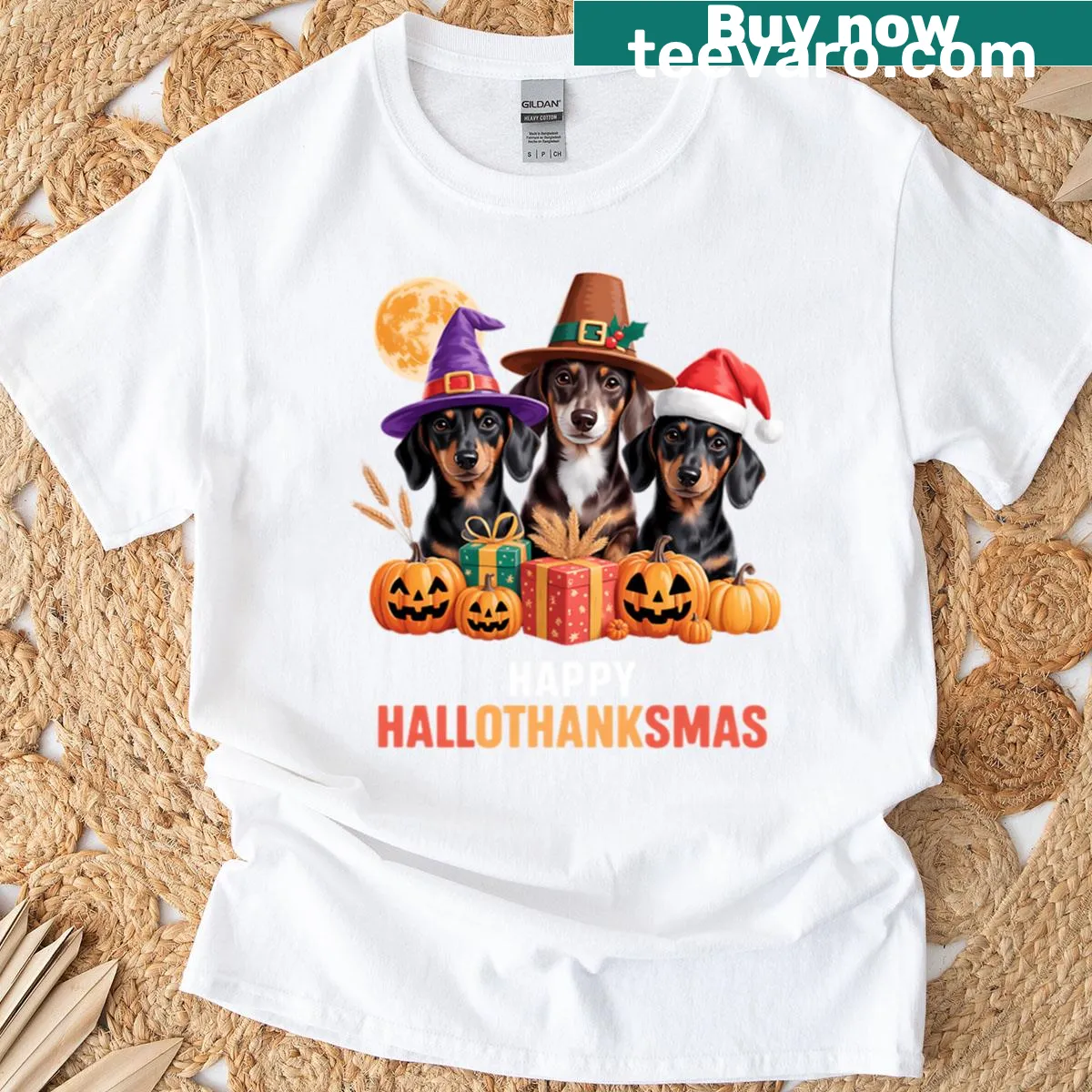 Funny holiday-themed dachshund T-shirt with festive text — on a men's t-shirt