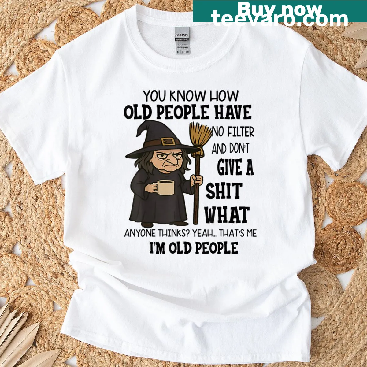 Bold text 'Dont Give Sht Witch' on a humorous graphic tee — on a men's t-shirt