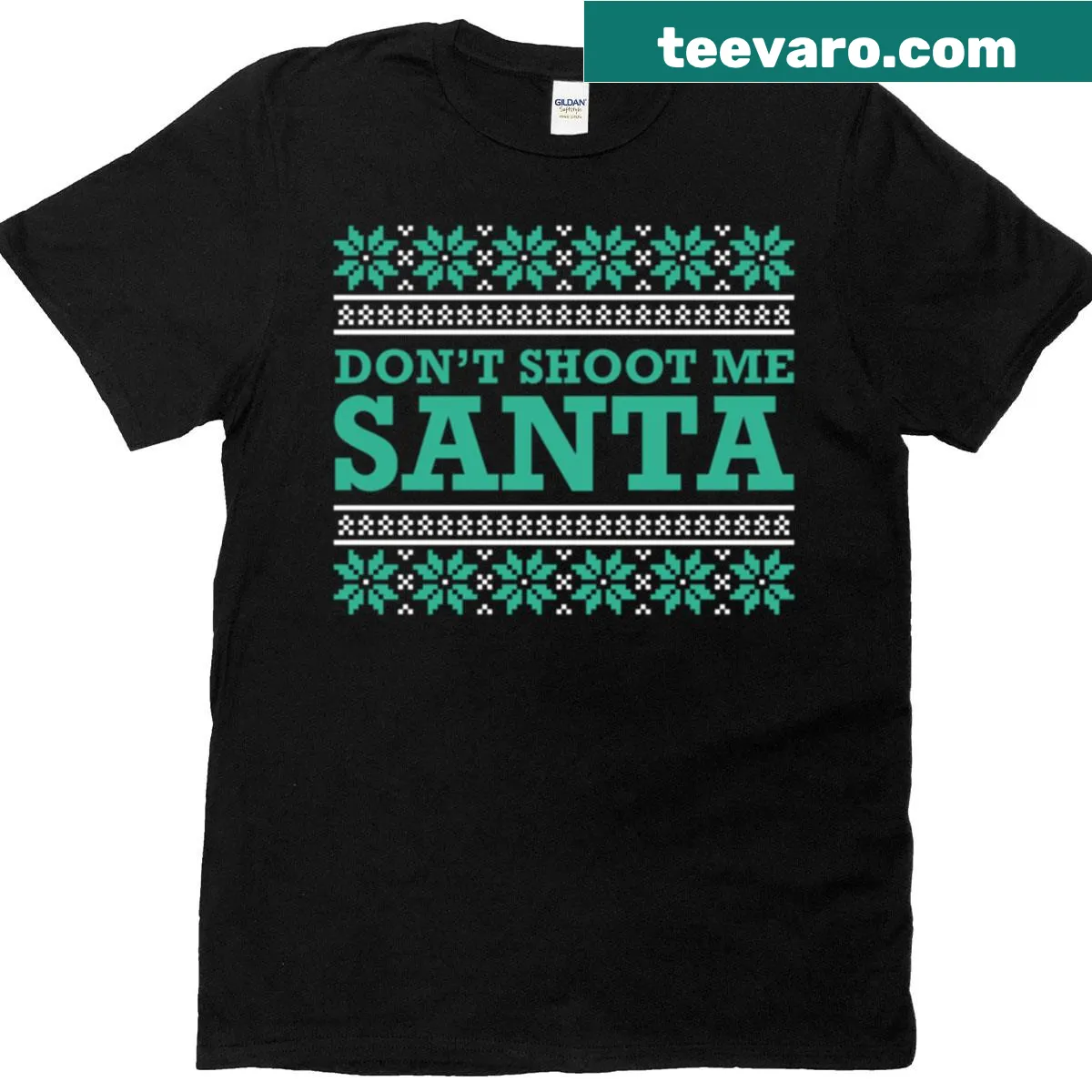 Edgy Christmas shirt with Don't Shoot Me Santa message — on a men's t-shirt