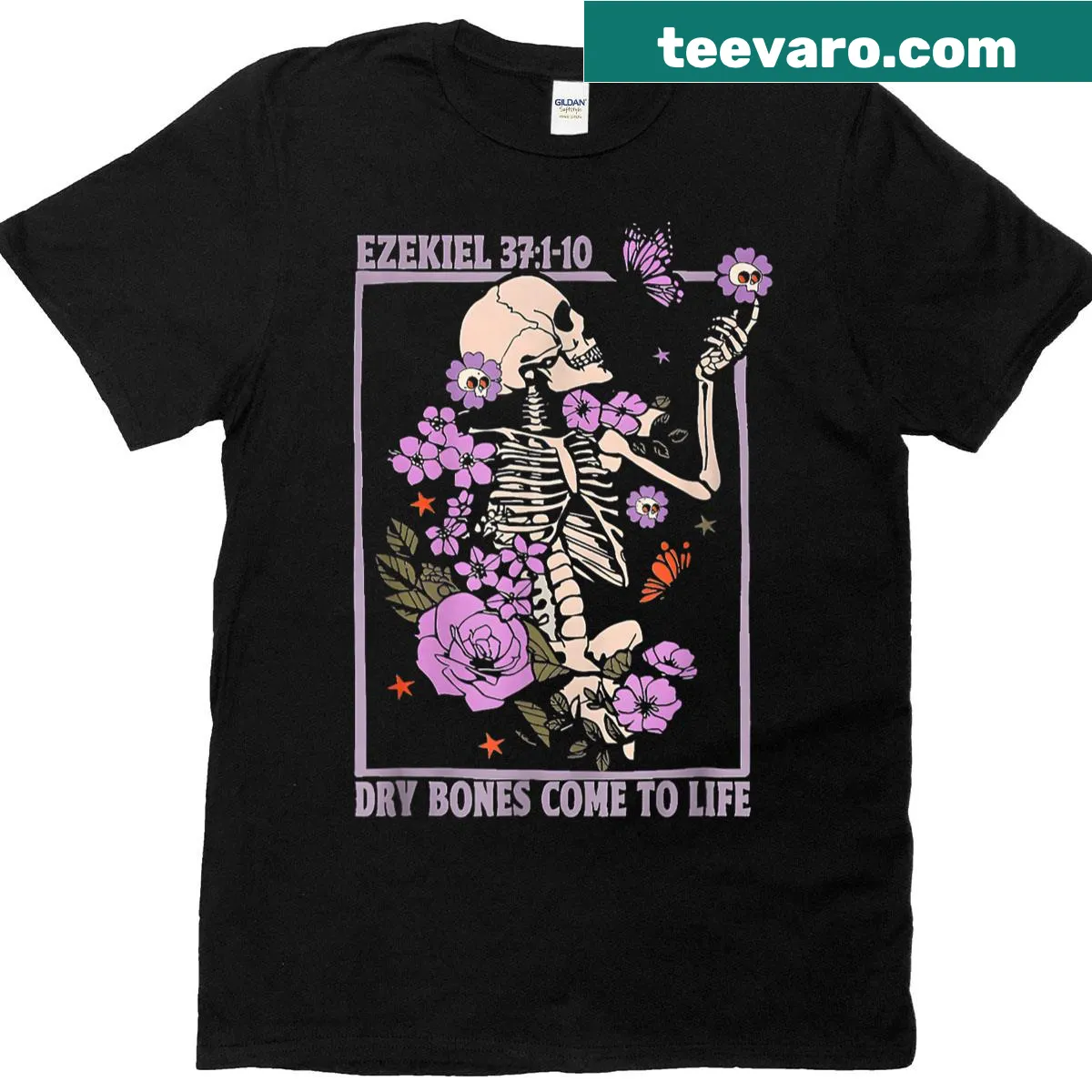 Floral skeleton design on a Halloween t-shirt — on a men's t-shirt