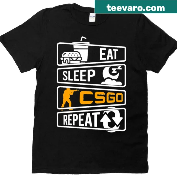 Typography graphic stating 'Eat Sleep CS:GO Repeat'