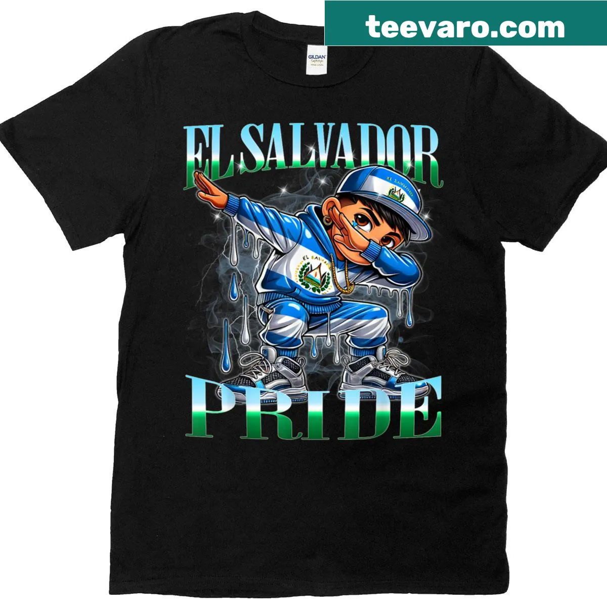 Illustrated T-shirt with 'El Salvador Pride' and Guanaco graphic — on a men's t-shirt