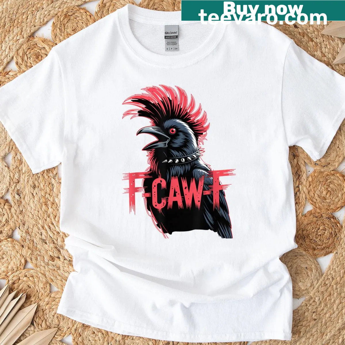 Gothic crow t-shirt with a moon design for Halloween — on a men's t-shirt