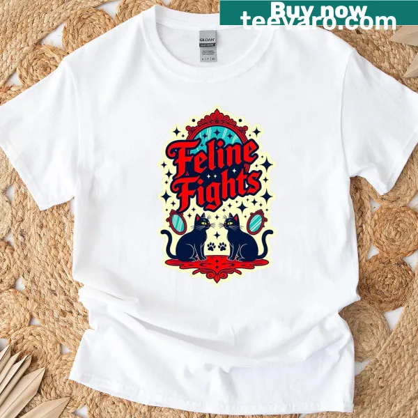 Vintage Halloween art t-shirt featuring mystical black cats