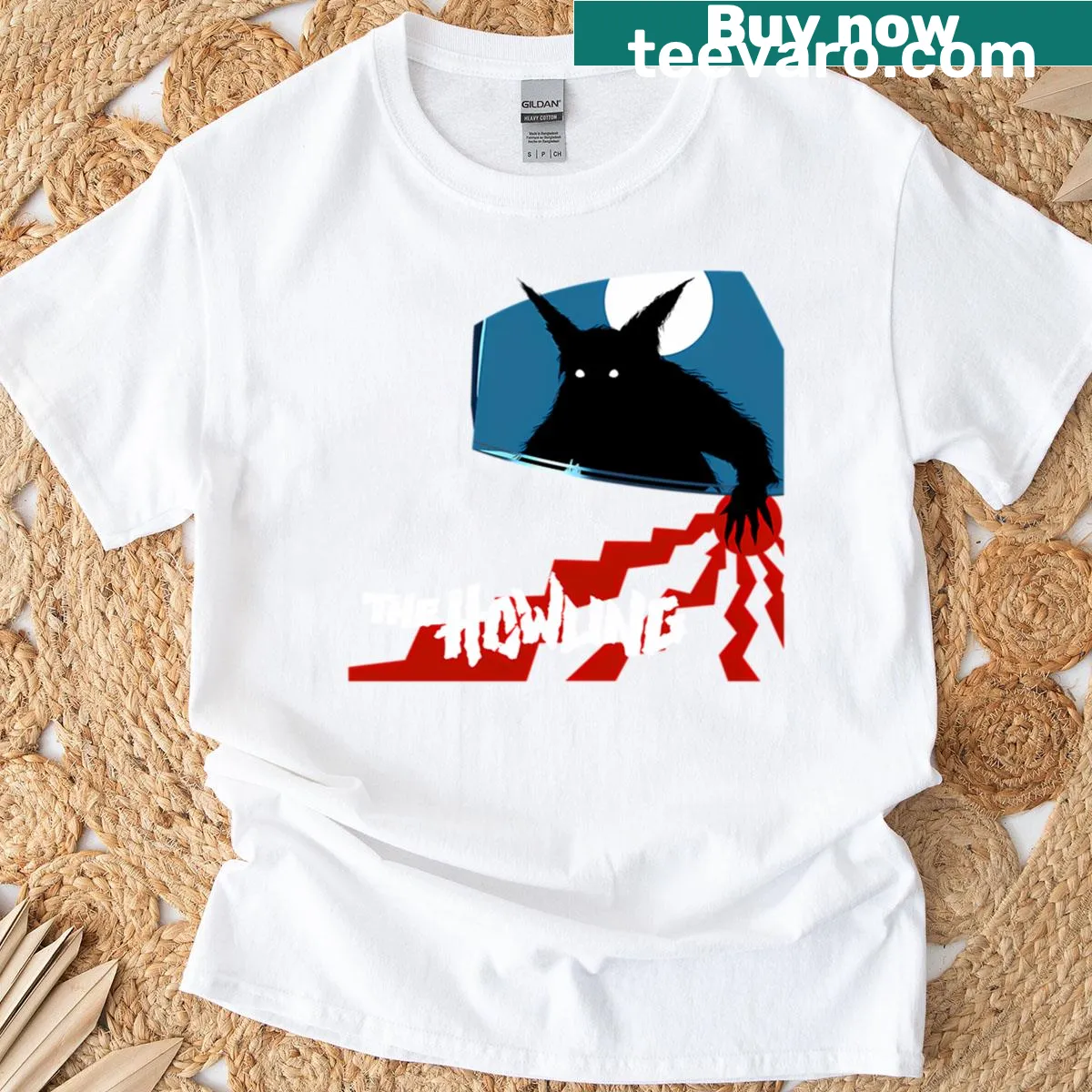 80s horror movie graphic T-shirt featuring iconic horror imagery — on a men's t-shirt