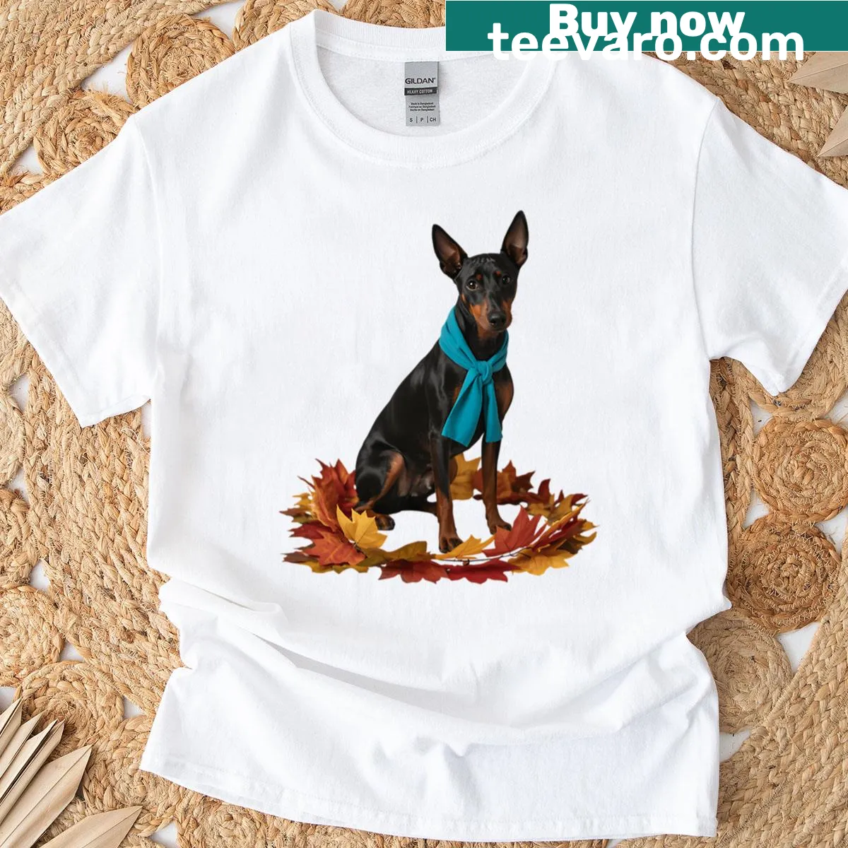 Thanksgiving-themed Doberman T-shirt for dog lovers — on a men's t-shirt