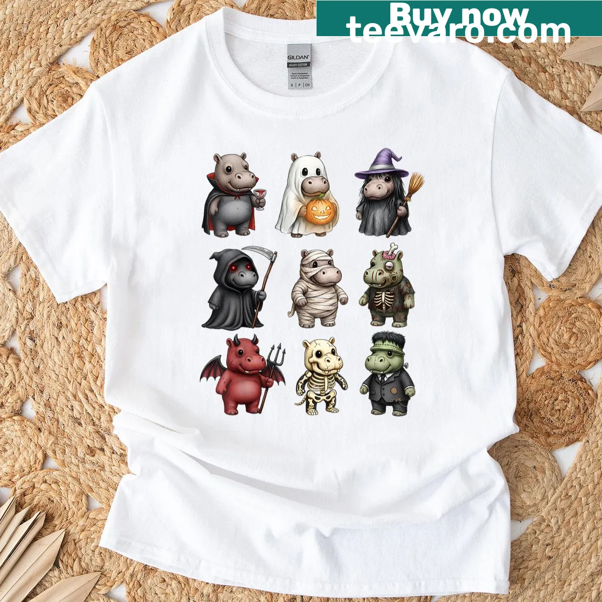Kids' Halloween T-shirt featuring a funny hippo ghost witch design — on a men's t-shirt