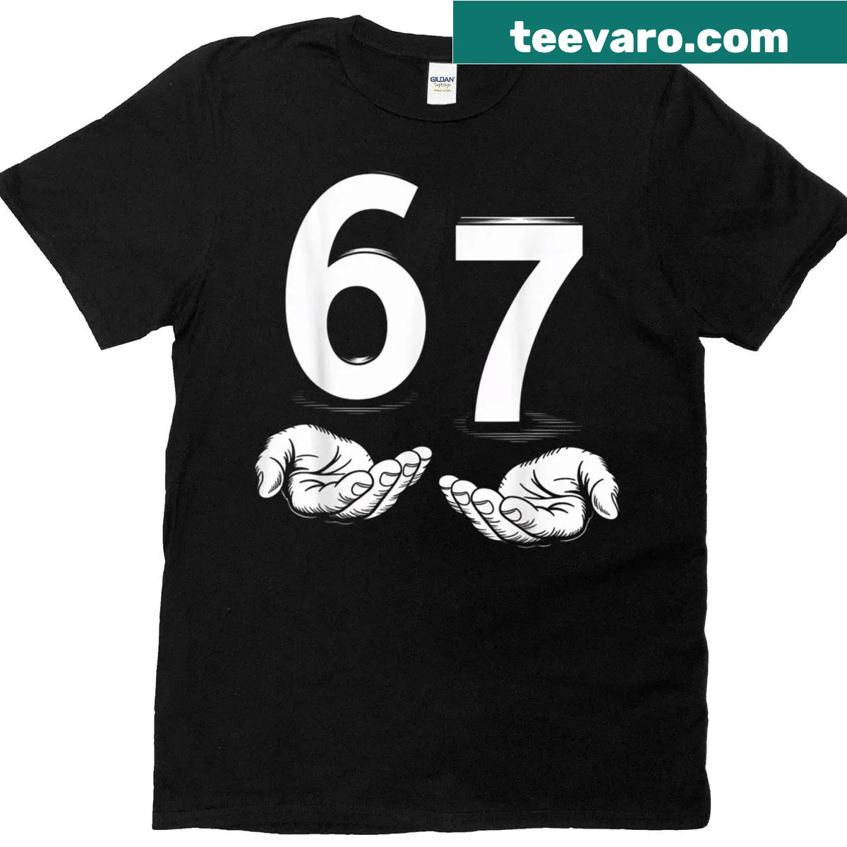 T-shirt featuring the 6 7 meme graphic for kids — on a men's t-shirt