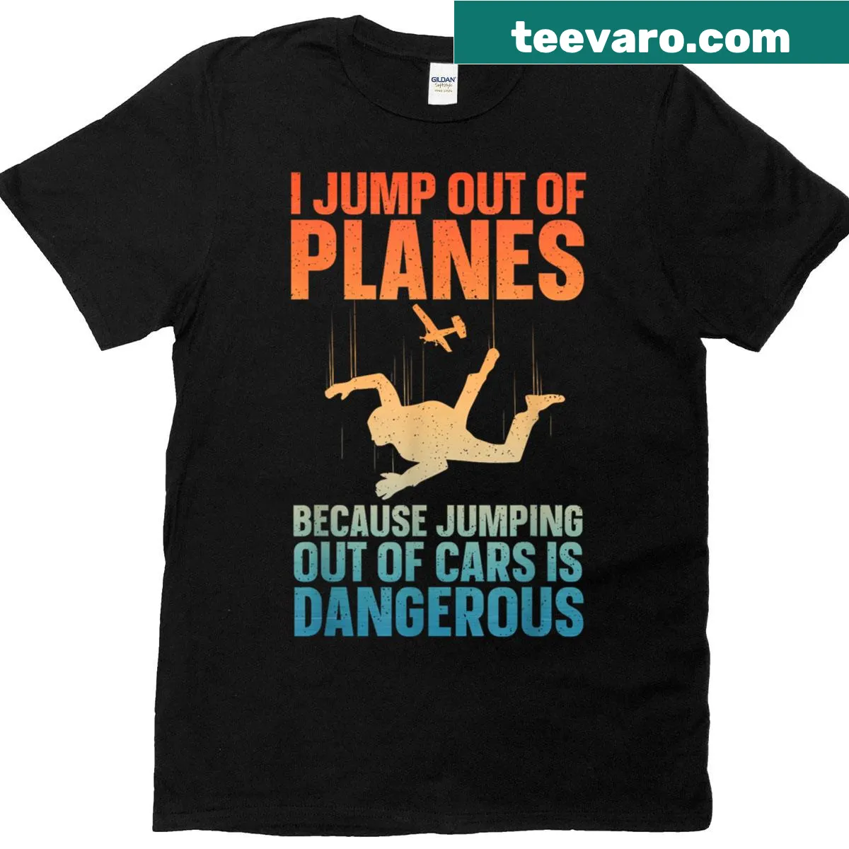 Humorous skydiving T-shirt with playful graphics — on a men's t-shirt