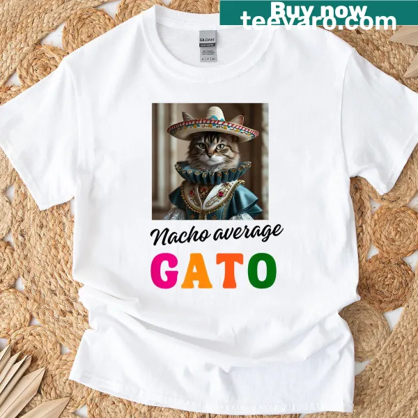 Whimsical taco-loving cat graphic with fiesta theme
