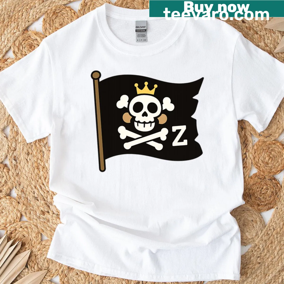 Monkey skull with pirate flag graphic on a T-shirt — on a men's t-shirt