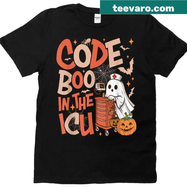 Funny nursing t-shirt with 'Boo in the ICU' graphic