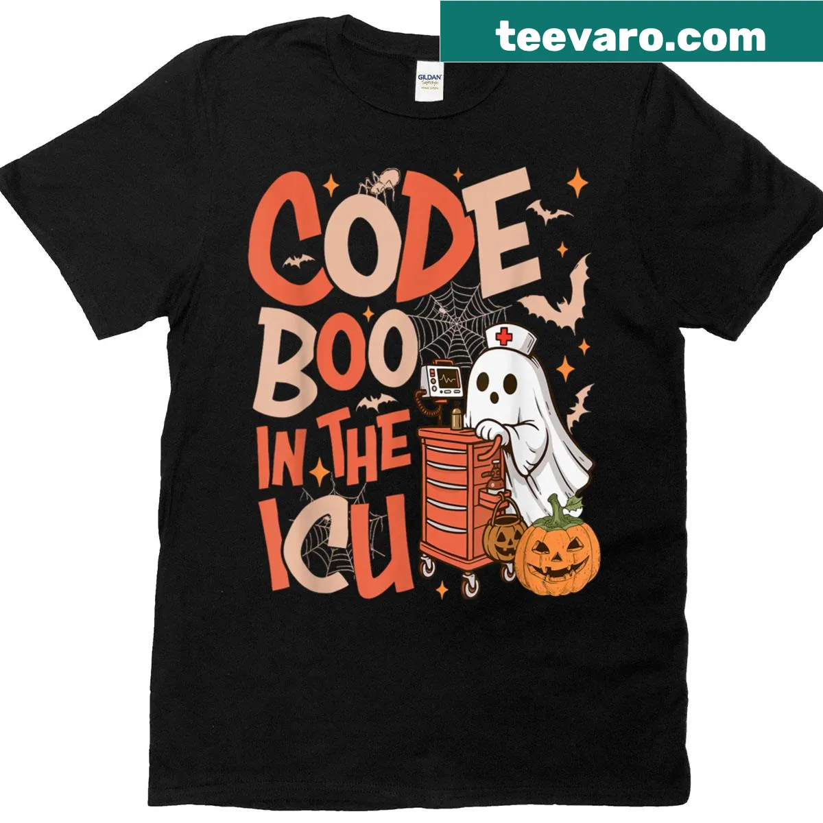Funny nursing t-shirt with 'Boo in the ICU' graphic — on a men's t-shirt