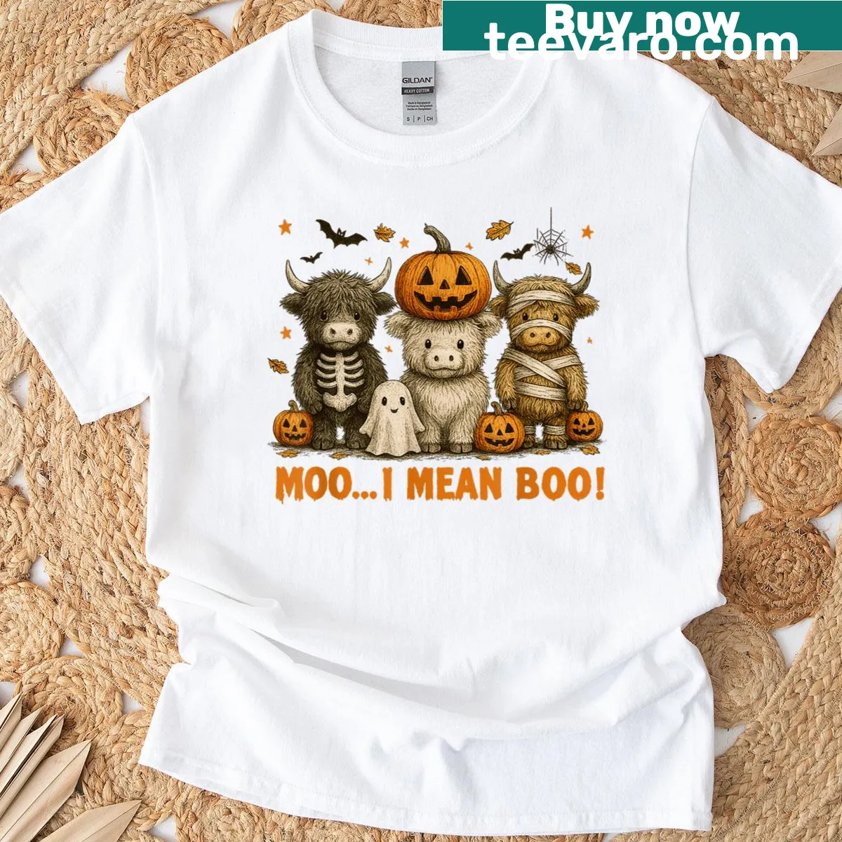 Humorous T-shirt featuring a ghost cow with a funny Halloween quote — on a men's t-shirt
