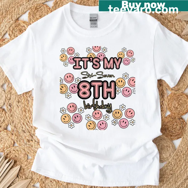 Whimsical birthday design T-shirt for an 8-year-old girl