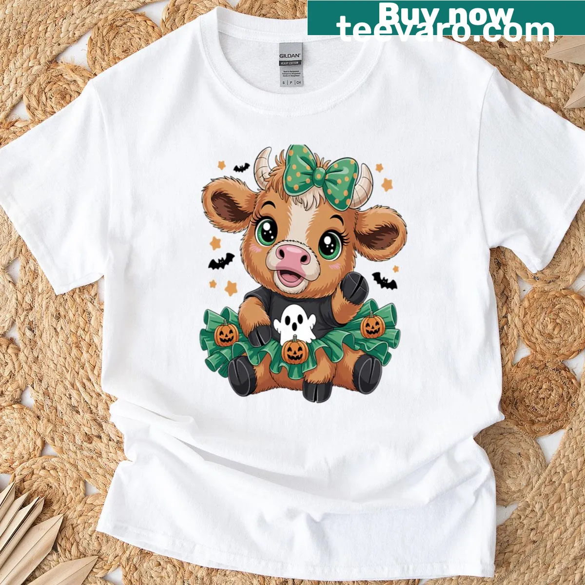 Highland Cow Halloween themed T-shirt — on a men's t-shirt