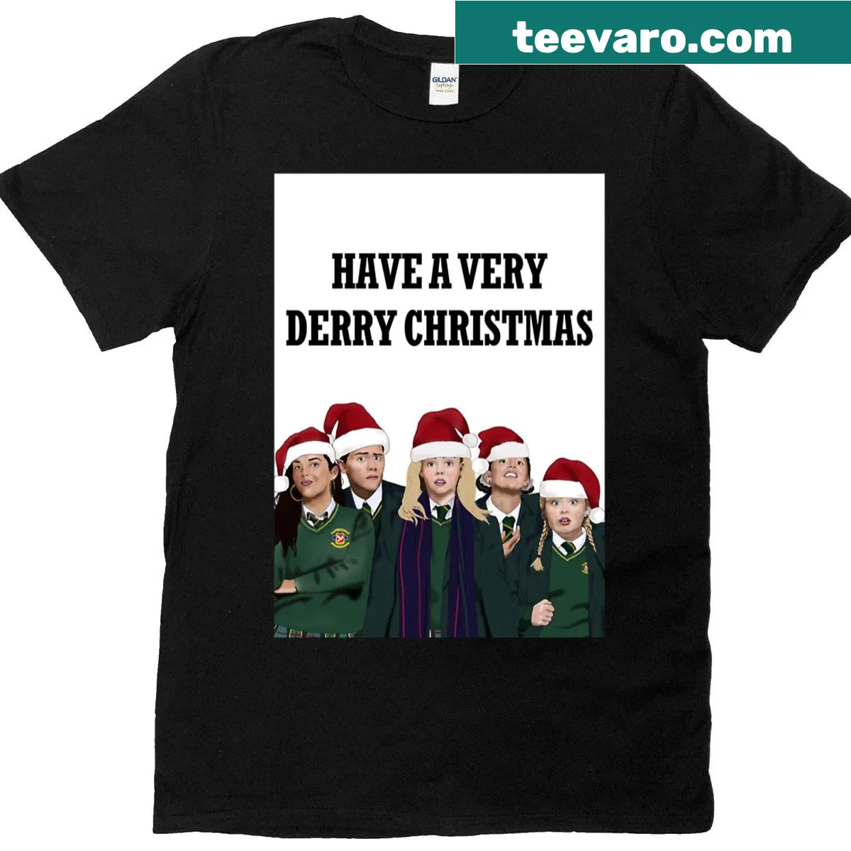Derry Girls Christmas T-shirt with the phrase 'Have A Very Derry Christmas' — on a men's t-shirt