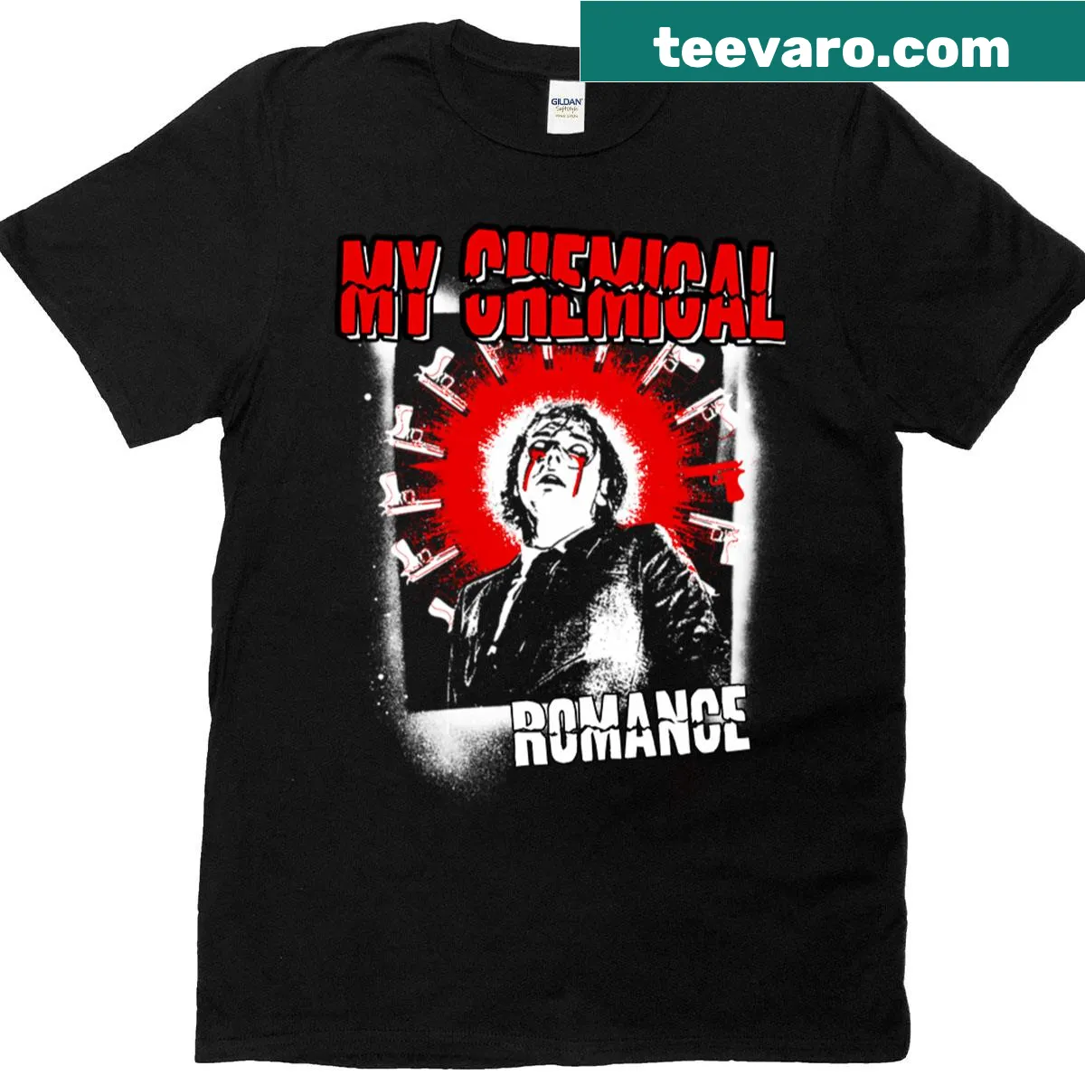 Silhouette pop punk band graphic t-shirt — on a men's t-shirt