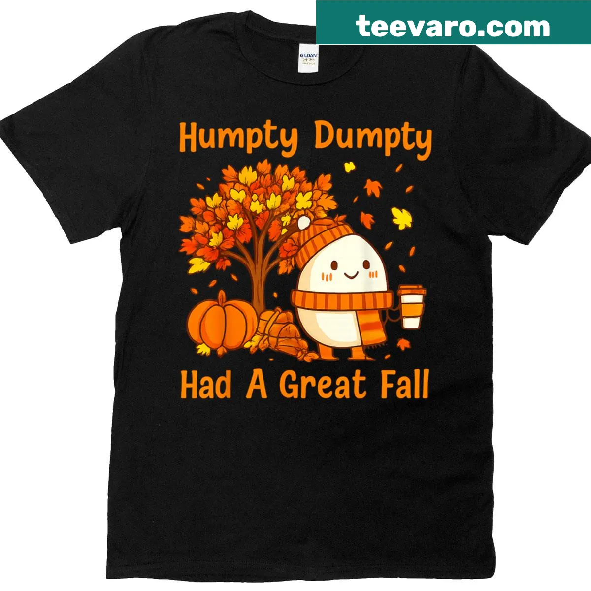 Whimsical T-shirt featuring Humpty Dumpty for autumn holidays — on a men's t-shirt