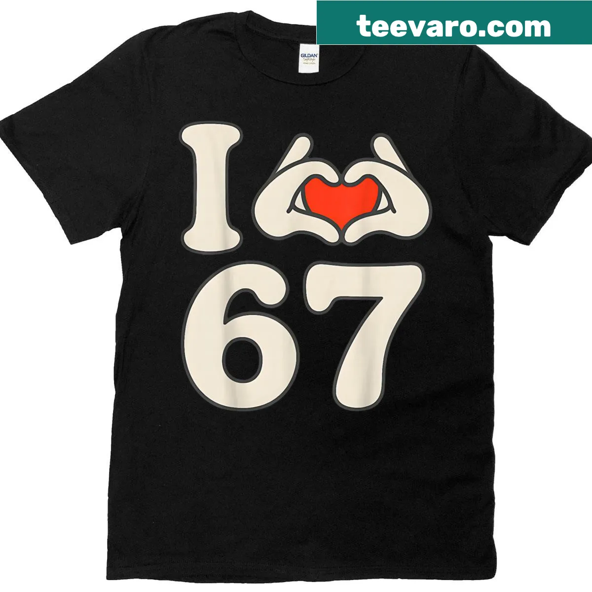 Retro t-shirt with '67' and hand heart design — on a men's t-shirt