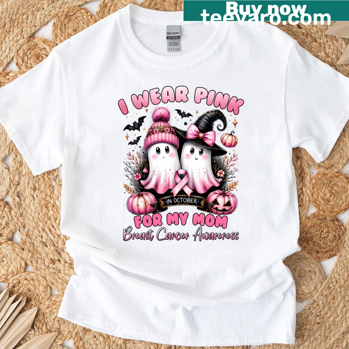Breast cancer awareness T-shirt with pink text for moms — on a men's t-shirt