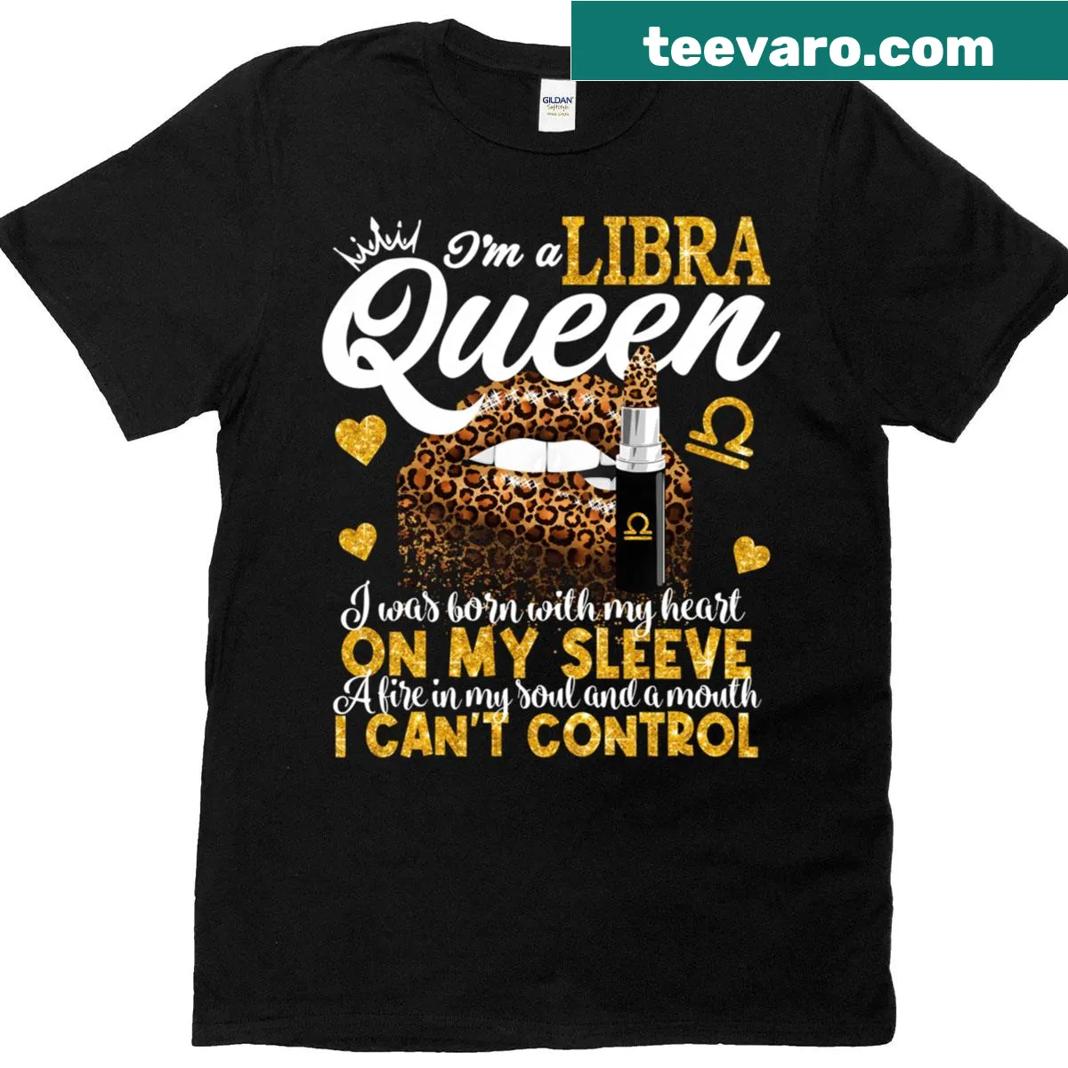 Astrology-themed T-shirt with Libra Queen design and crown — on a men's t-shirt
