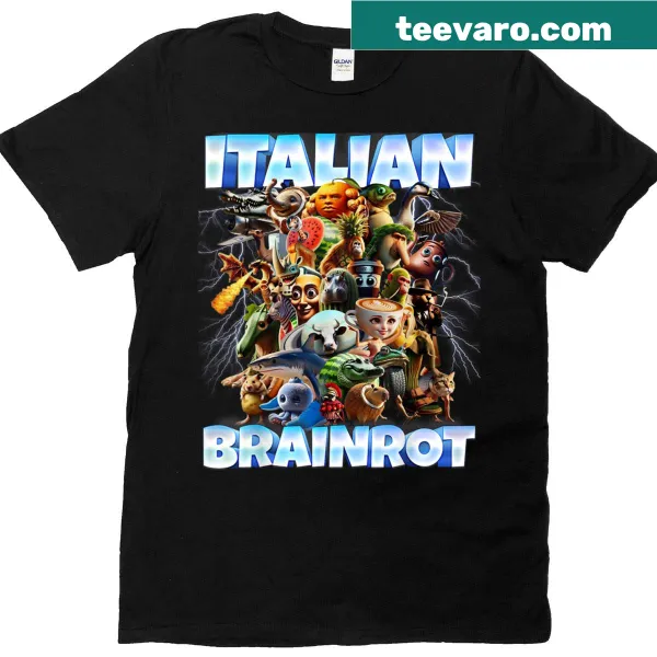 Funny meme-inspired T-shirt with Italian characters and humorous text.