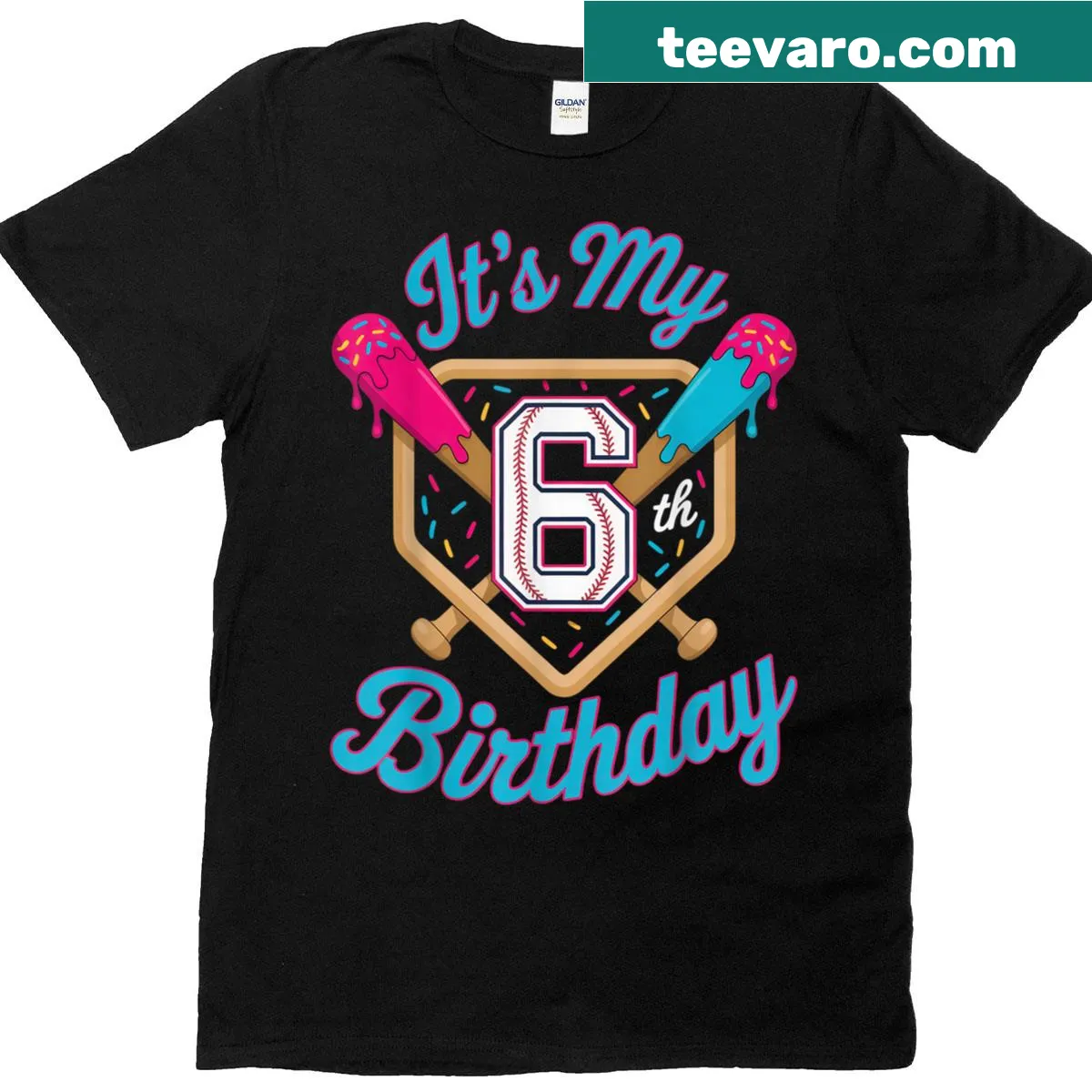 T-shirt for a 6th birthday featuring baseball-themed graphics — on a men's t-shirt