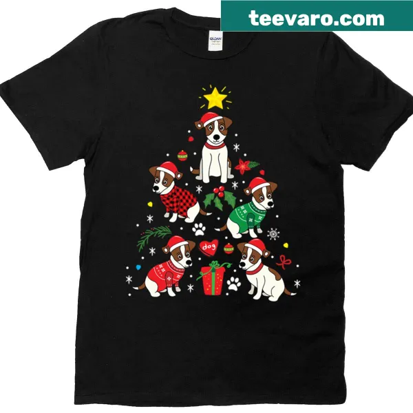 Christmas themed t-shirt with Jack Russell dog and ornaments