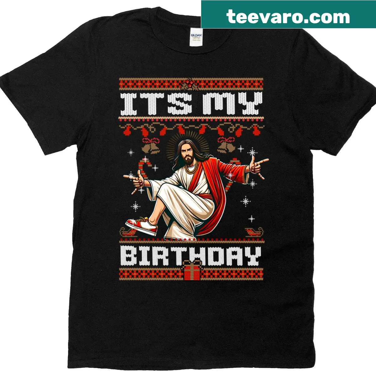 Funny Christmas birthday t-shirt with Jesus design — on a men's t-shirt