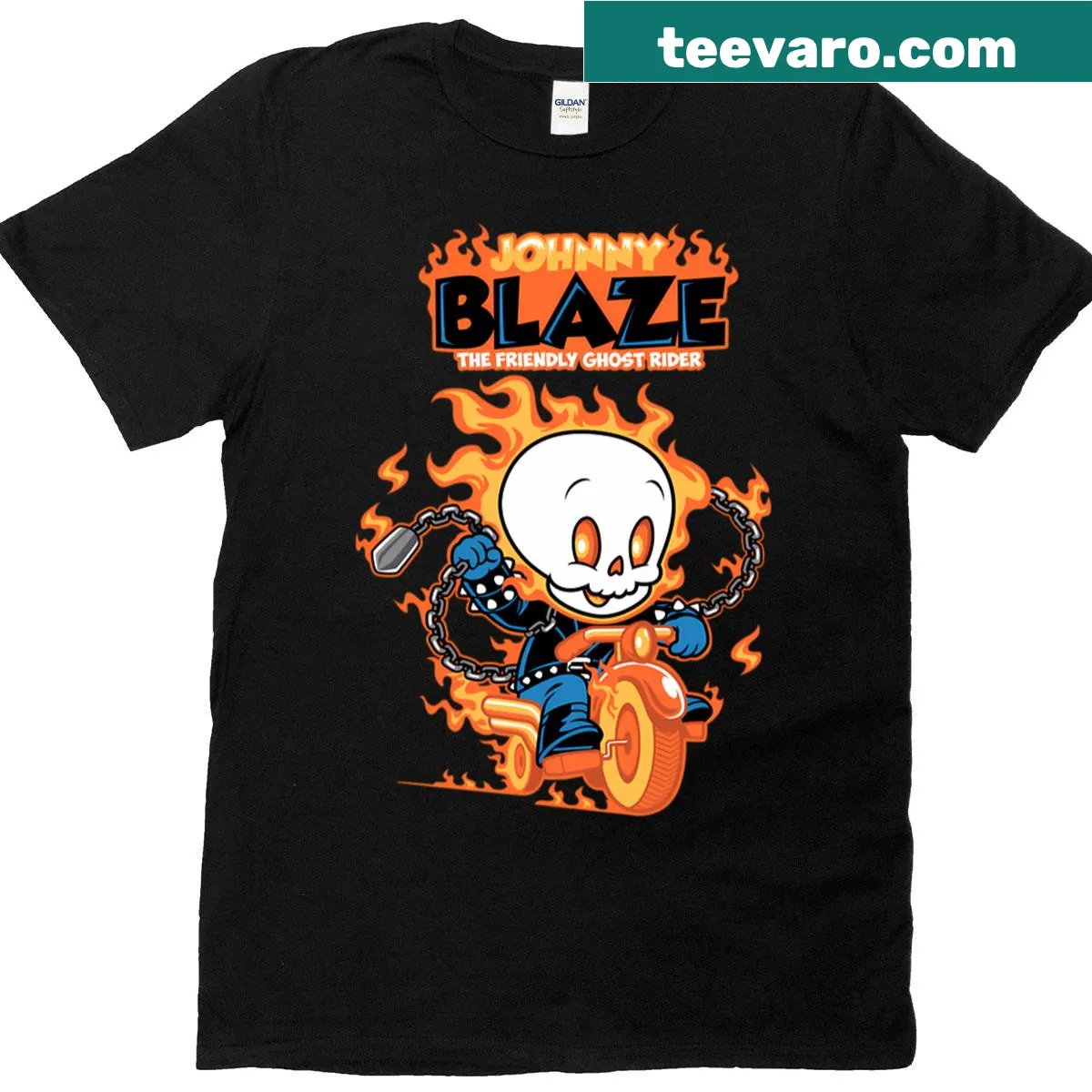 Edgy T-shirt featuring graphic design inspired by Johnny Blaze character. — on a men's t-shirt