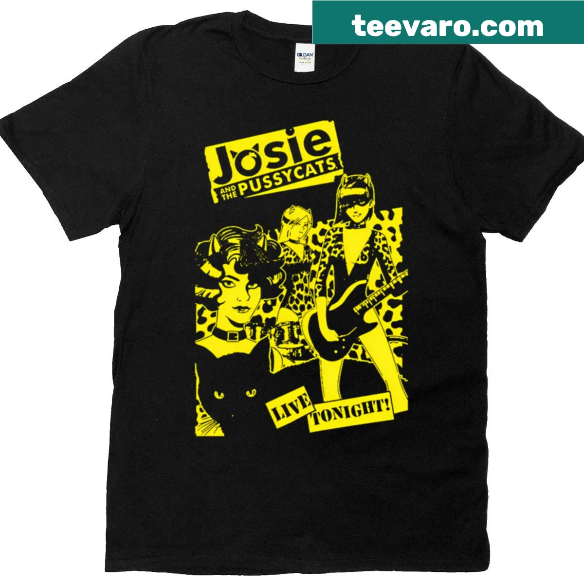 T-shirt featuring graphics from Josie And The Pussycats — on a men's t-shirt